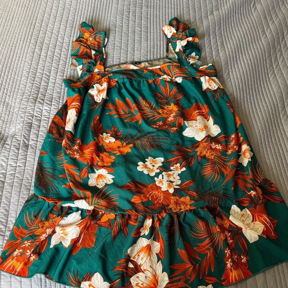 SHEIN Floral Green and Orange Dress